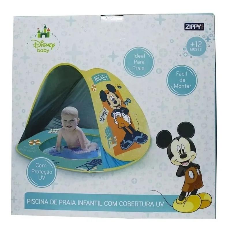 Toca Portátil C/ Piscina Praia Mickey Disney Baby Proteção Uv